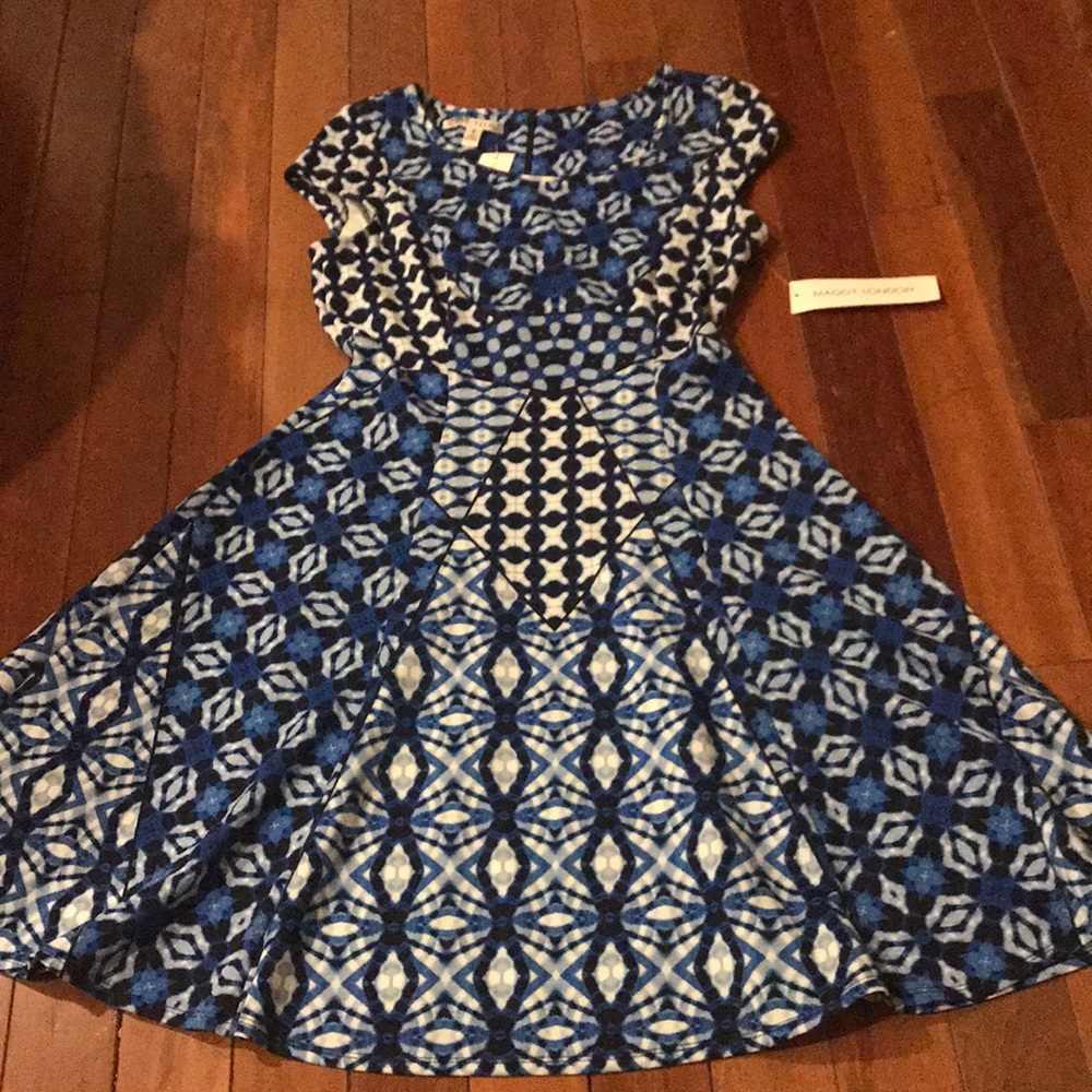 Blue Patterned A-Line Dress